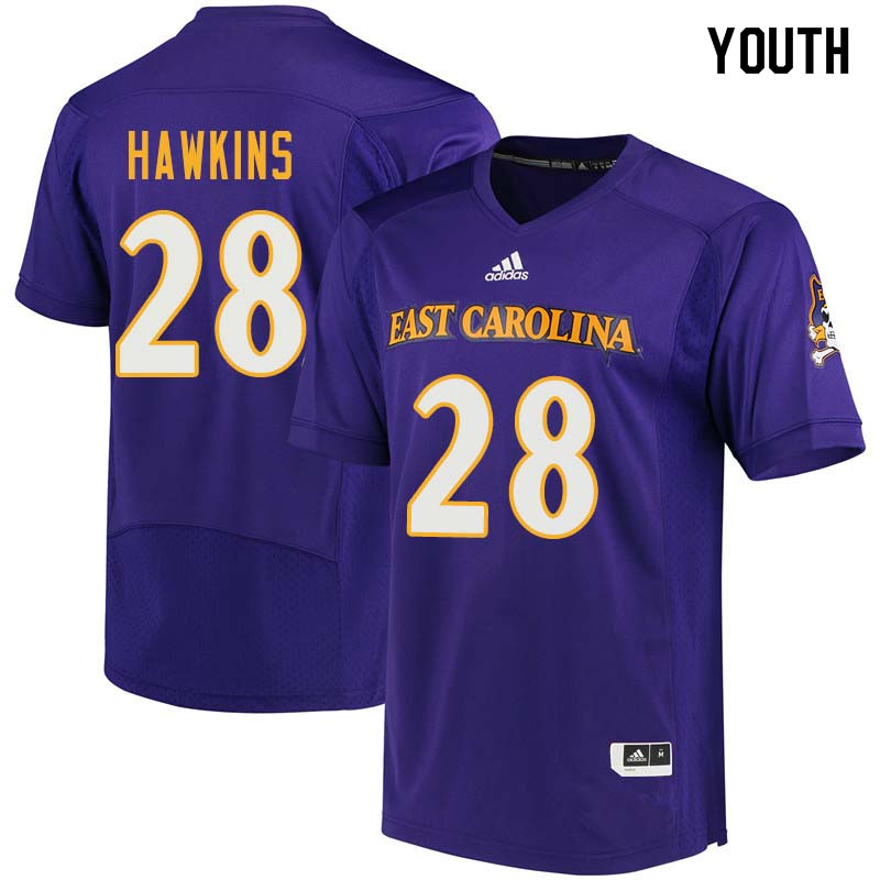 Youth #28 Josh Hawkins East Carolina Pirates College Football Jerseys Sale-Purple